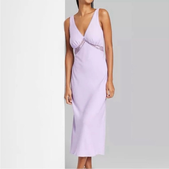 wild fable Dresses & Skirts - Wild Fable Lilac Lace Slip Midi Dress XXL | Y2K Satin Tie Back Summer Dress